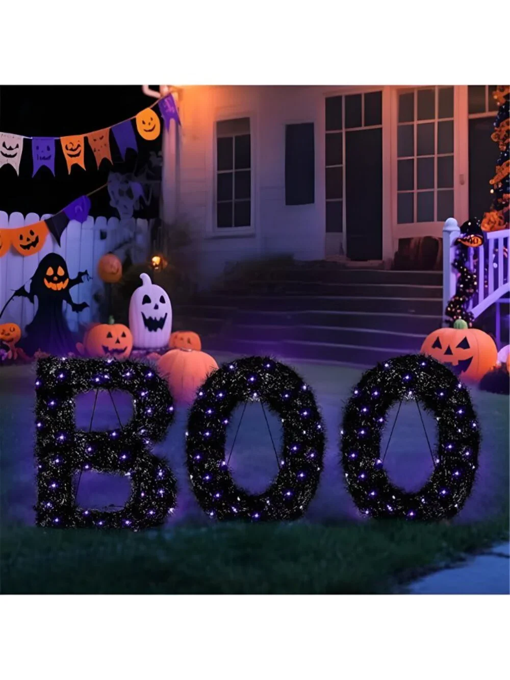 3 Piece Outdoor Boo Sign Halloween Decoration, Lighted Boo Yard Display